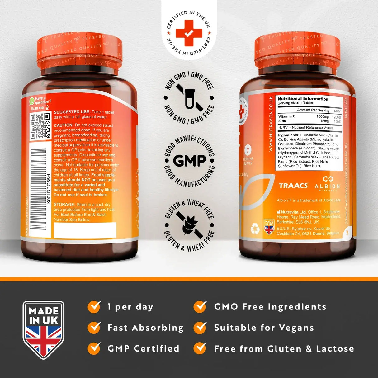 Βιταμίνη C 1000 mg με ψευδάργυρο (Albion® Zinc) 15 mg 210 δισκία <tc>Nutravita</tc>