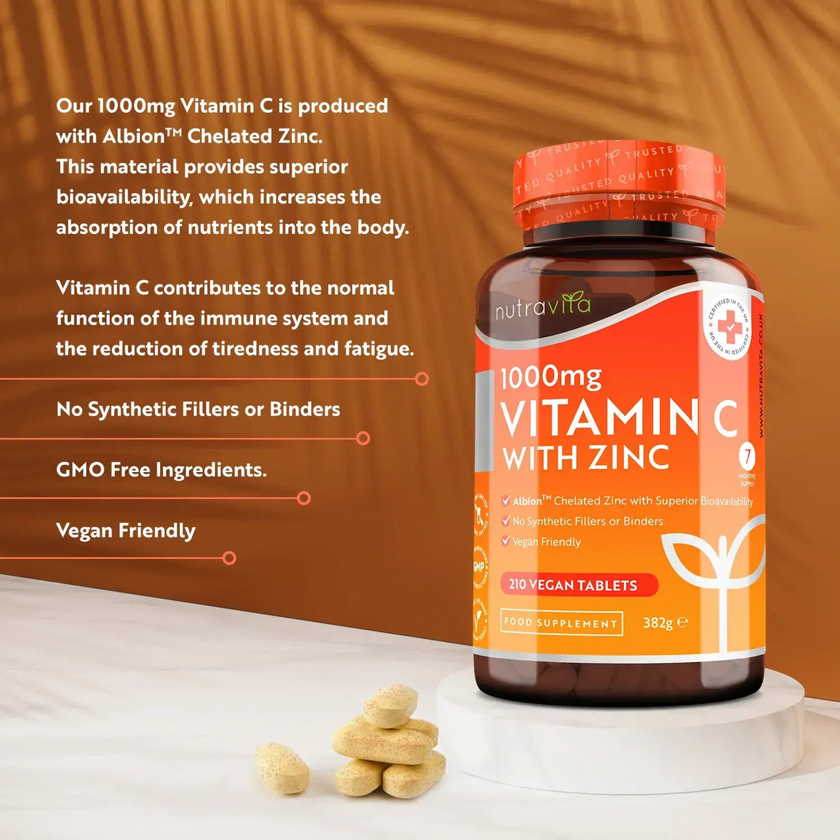 Βιταμίνη C 1000 mg με ψευδάργυρο (Albion® Zinc) 15 mg 210 δισκία <tc>Nutravita</tc>