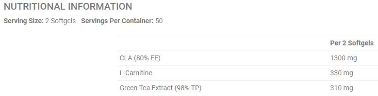 CLA, L-Carnitine και Green Tea - 100 κάψουλες Gel
