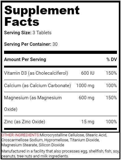 Calcium Magnesium Zinc + D3 - 90 Δισκία
