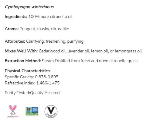 Λάδι Citronella | 100% Pure Cymbopogon Winterianus - 30 ml