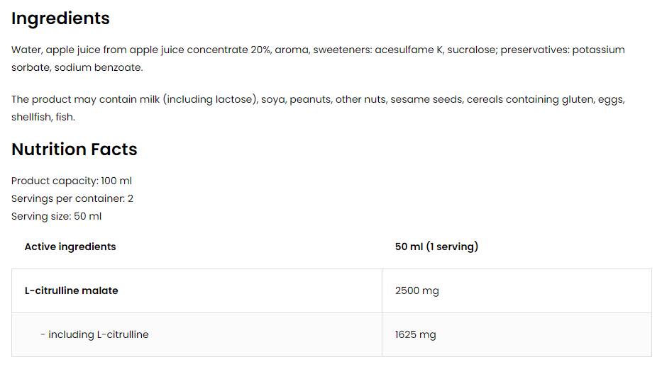 Βολή κιτρουλίνης | 5000 mg L-Citrulline Malate 100 ml