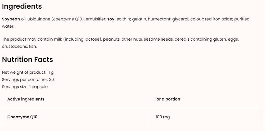 CoQ10/Ubichinon 100 mg - 30 κάψουλες Gel