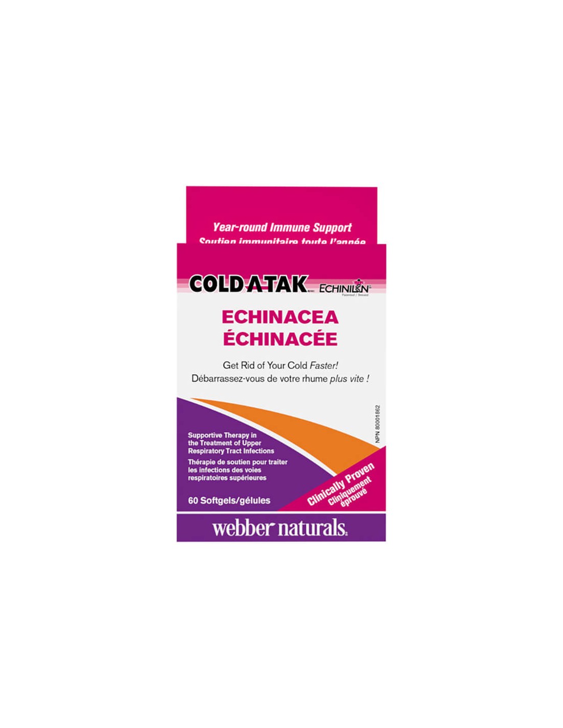 Cold -A -Tak® Ehinacea - Echinacea, 250 mg - για κρυολογήματα και γρίπη, 60 κάψουλες Softgel