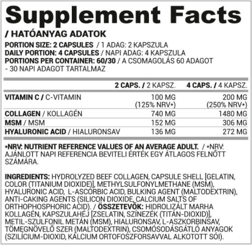 Collagen, Hyaluron, MSM + Vitamin C - 120 κάψουλες