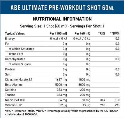 Abe Shot | Όλα τα μαύρα όλα προ -προπόνηση - 12 x 60 ml