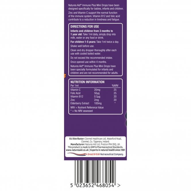 Ανοσοποιητική φόρμουλα με σταγόνες Elderberry για παιδιά (Mini Drops Immune Plus) 50ml NatuesAid
