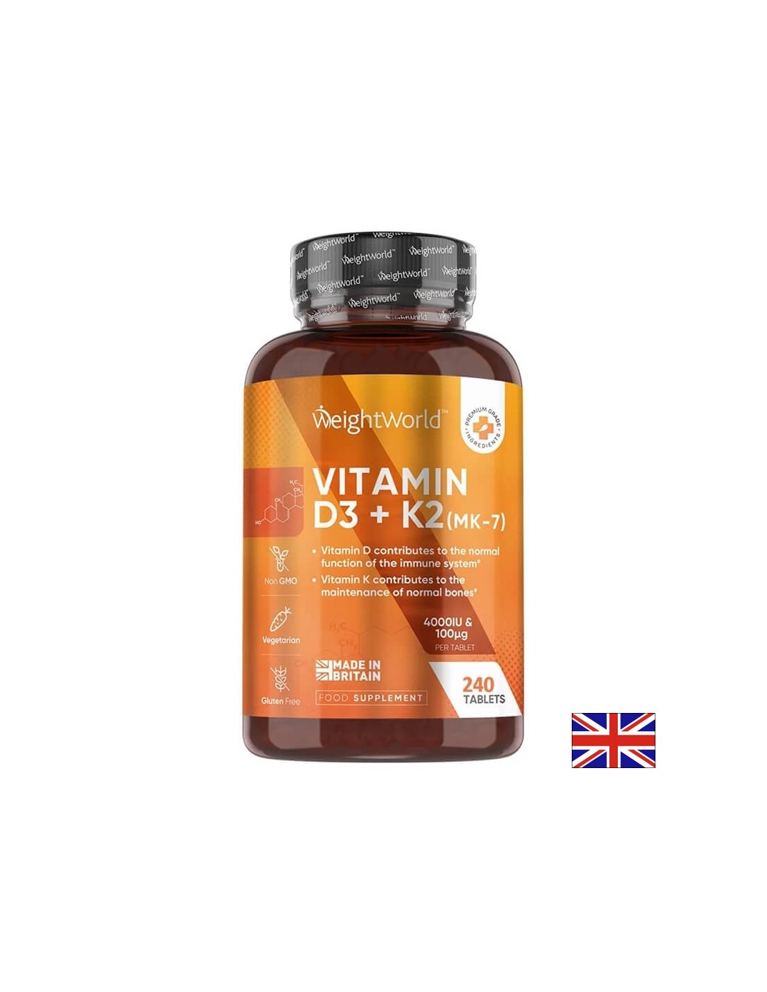 Σύστημα οστού - βιταμίνη D3 4000 IU + K2 100 μg, 180 δισκία Weight World