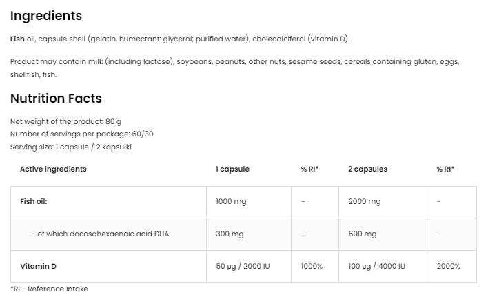 DHA + βιταμίνη D3 | 300 mg DHA από ιχθυέλαιο 60 κάψουλες πηκτής