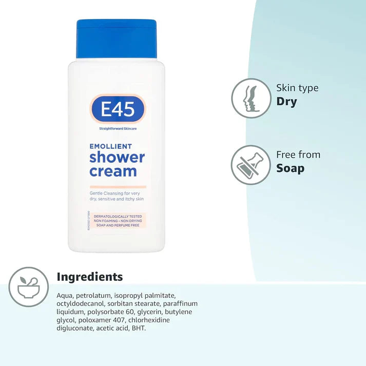 E45 Κρέμα μαλακής ντους για ξηρό και ευαίσθητο δέρμα - 200 ml