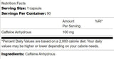 Endurance Caffeine 100 mg - 90 κάψουλες