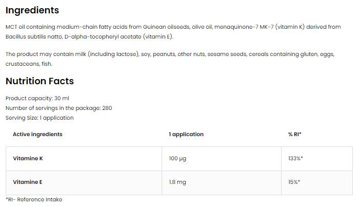 Βιταμίνη Κ2 ΜΚ-7 Ψεκασμό 30 mL