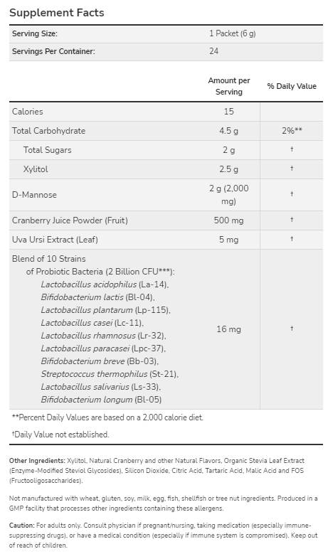 Cranberry Mannose + Probiotics | Για τις γυναίκες εν κινήσει - 24 x 6 γραμμάρια