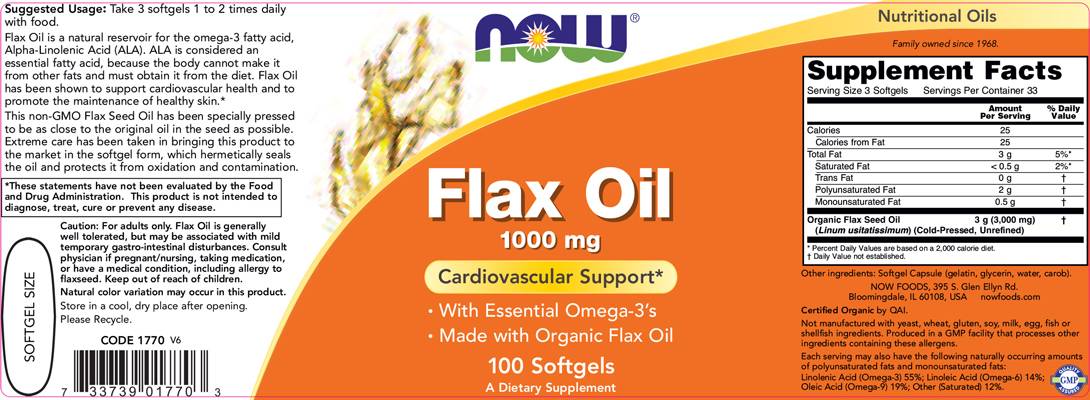 Flax Oil Organic 1000 mg - 100 Gel κάψουλες