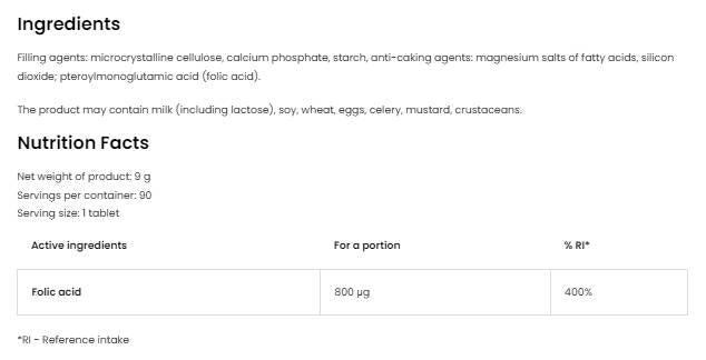 Φολικό οξύ 800 mcg - 90 δισκία