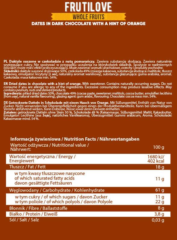 Frutilove | Ημερομηνίες σε μαύρη σοκολάτα και πορτοκαλί 300 γραμμάρια