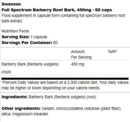 Full Spectrum Barberry Root Bark 450 mg 60 κάψουλες