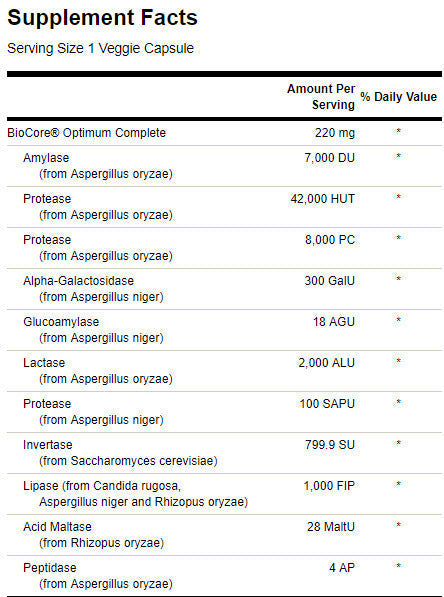 Ένζυμα πλήρους φάσματος Biocore Optimum Complete - 90 κάψουλες