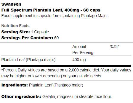 Full Spectrum Plantain Leaf 400 mg 60 κάψουλες