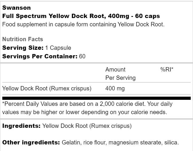Full Spectrum Yellow Dock Root 400 mg 60 κάψουλες