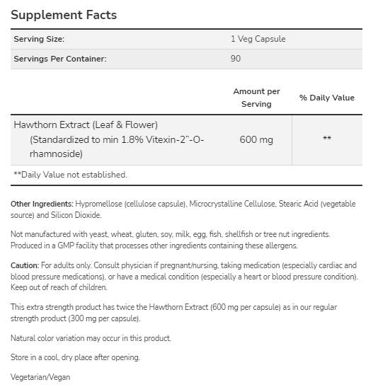 Απόσπασμα Hawthorn 600 mg | Επιπλέον δύναμη - 90 κάψουλες