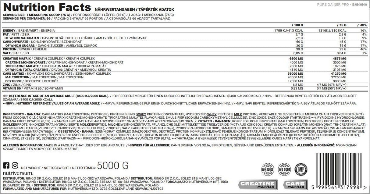 Gainer Pro Pure - 5000 γραμμάρια