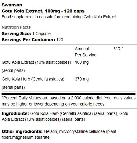 Gotu Kola Extract 100 mg 120 κάψουλες