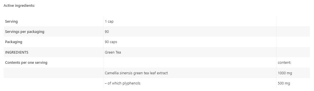 Πράσινο τσάι 1000 mg - 90 κάψουλες