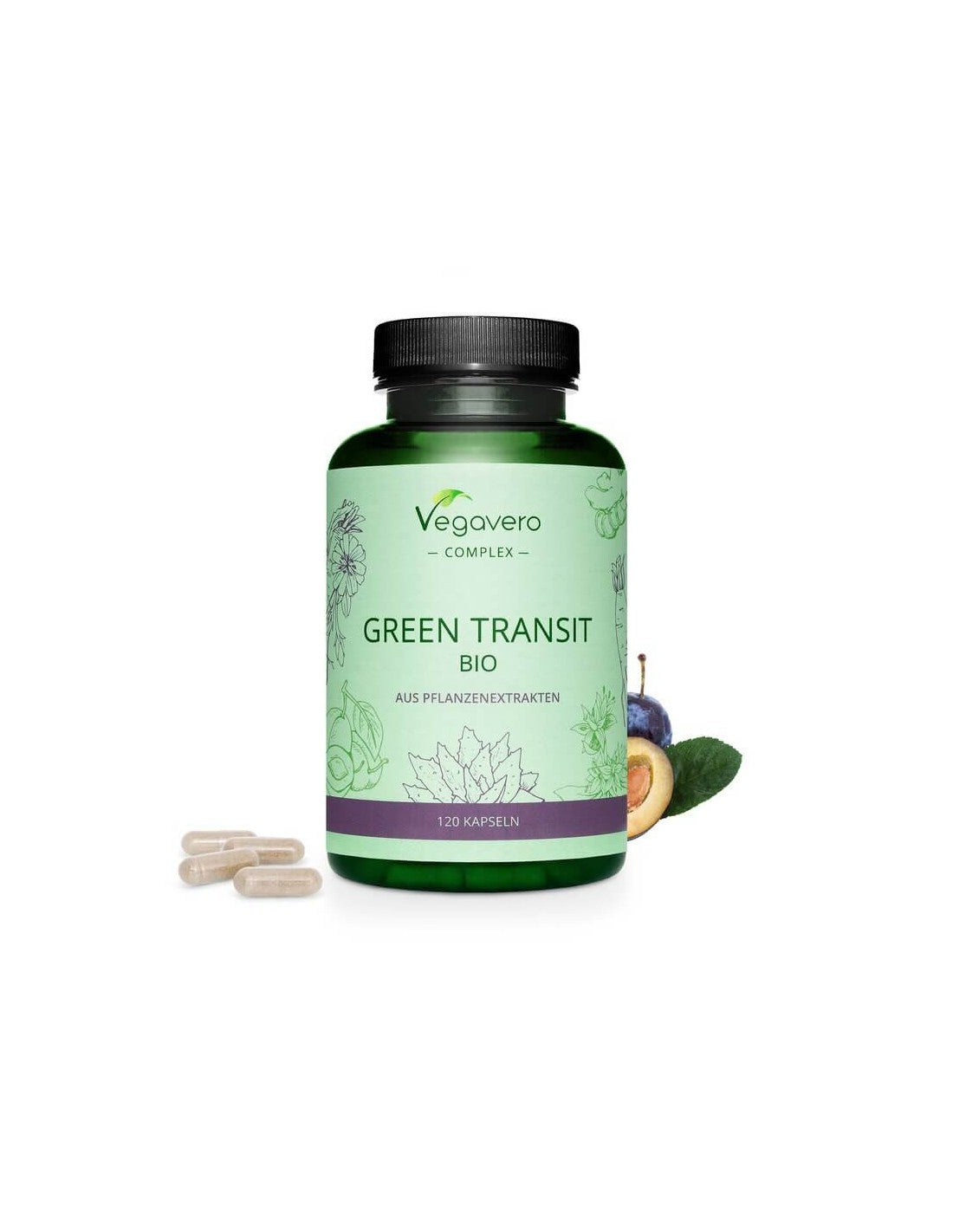 Green Transit Bio/ Φυτική φόρμουλα για καλή πέψη, 120 <tc>Vegavero</tc> κάψουλες