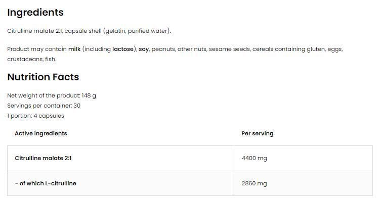 Citrulline 4400 | Κάψουλες 120 κάψουλων Citrulline Malate 120