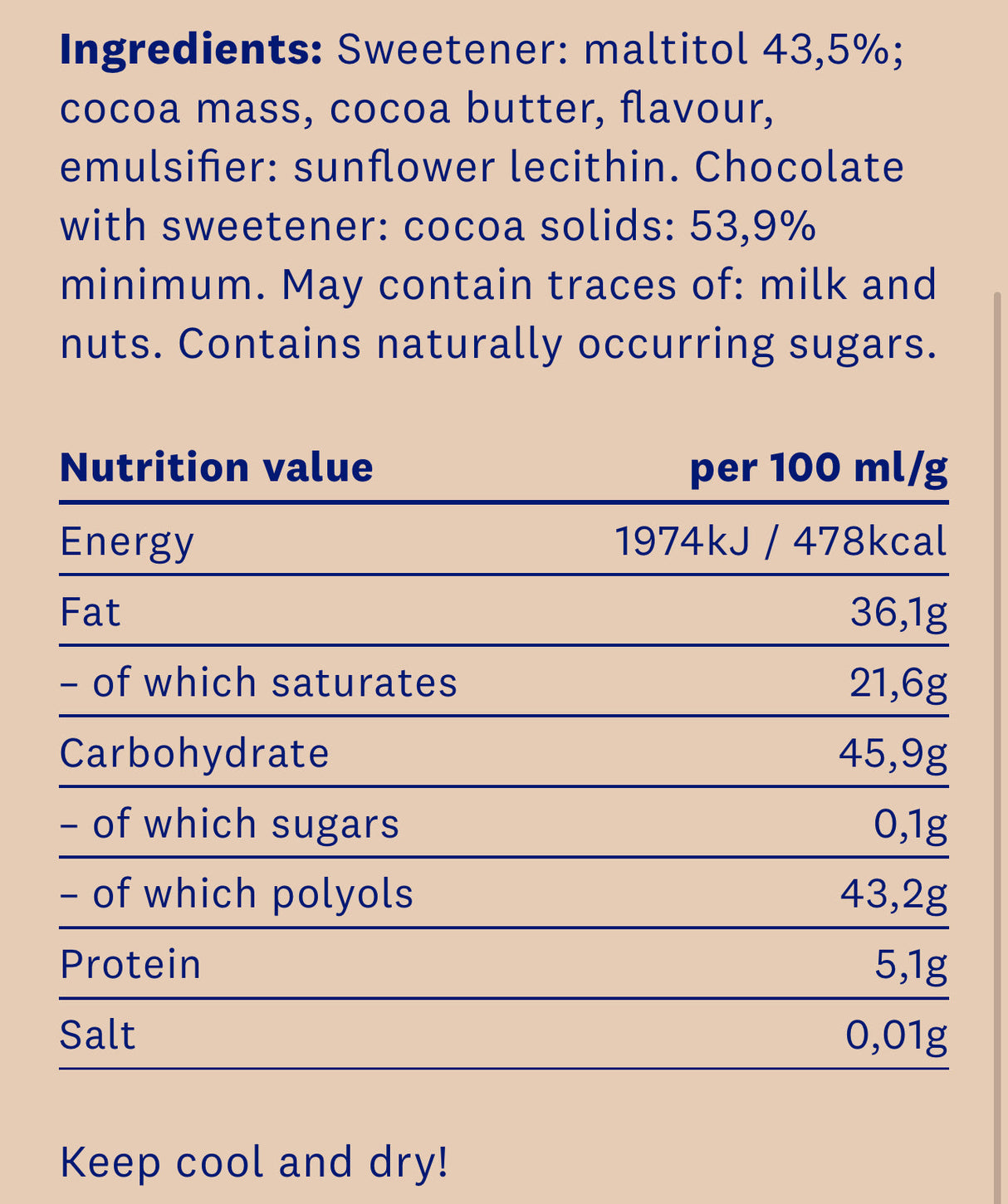 <tc>HealthyCo</tc> μαύρη φυσική σοκολάτα 100 γραμμάρια - χωρίς προσθήκη ζάχαρης και χωρίς φοινικέλαιο