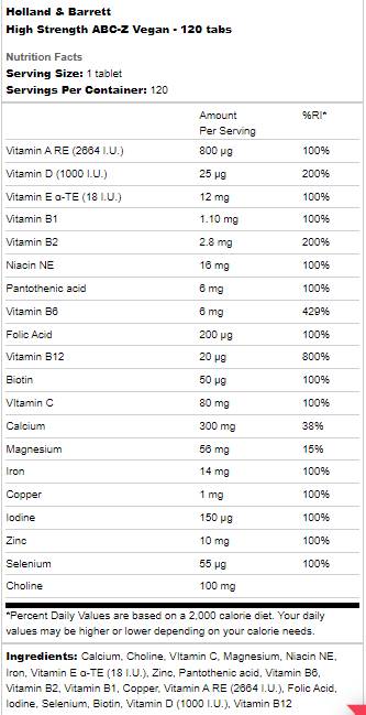 Υψηλή δύναμη ABC -Z Vegan - 120 δισκία