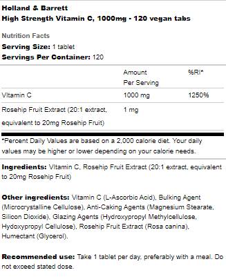 Βιταμίνη C 1000 mg - 120 δισκία υψηλής αντοχής