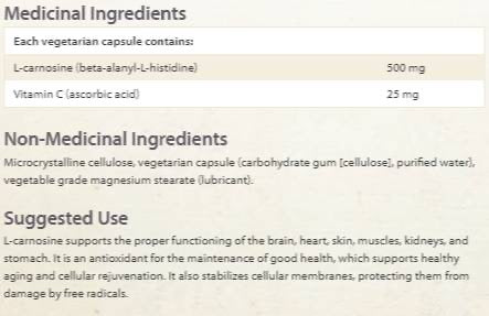 L-Καρνοσίνη/ L-Καρνοσίνη 500 mg x 60 κάψουλες <tc>Natural Factors</tc>