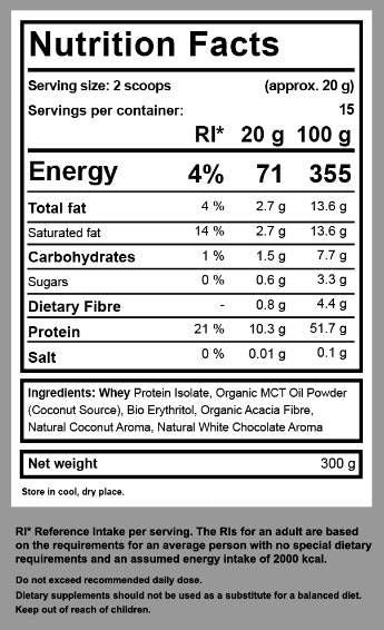 Κέτο Whey Απομόνωση + MCT - 300 γραμμάρια