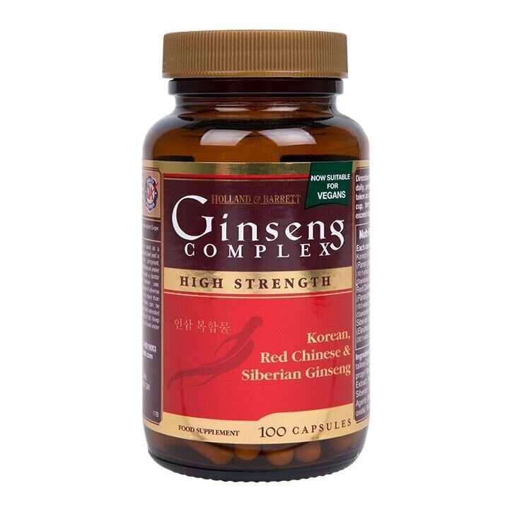 Το συγκρότημα Ginseng (Κορεάτικα, κόκκινα κινεζικά και σιβηρικά ginseng) 100 κάψουλες Holland & Barrett