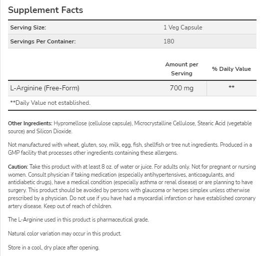 L -αργινίνη 700 mg - 180 κάψουλες