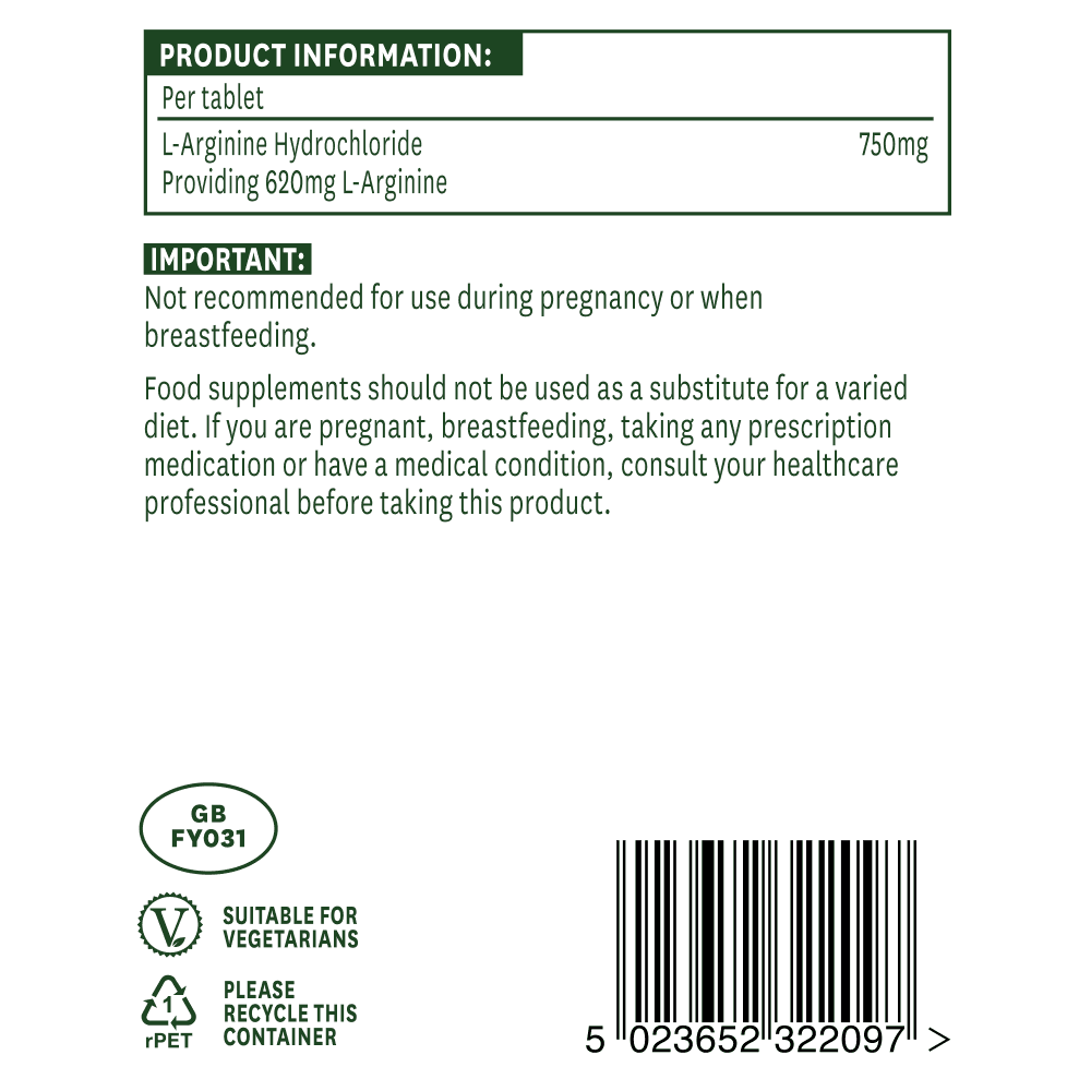 L-αργινίνη (L-αργινίνη HCl) 750 mg 90 δισκία φύλαξη βοήθειας