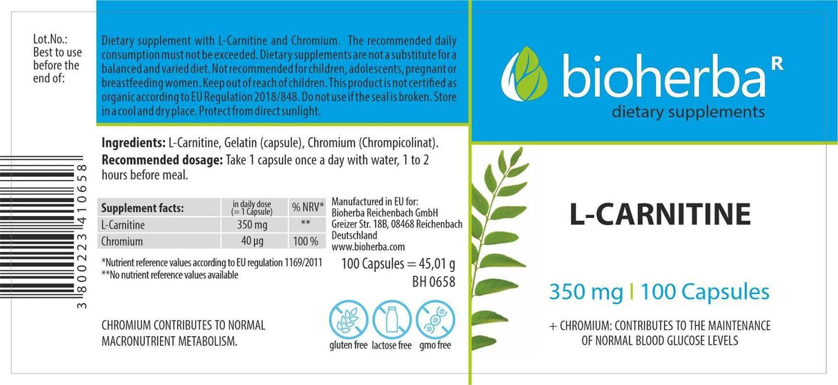 L -καρνιτίνη 570 mg - 100 κάψουλες