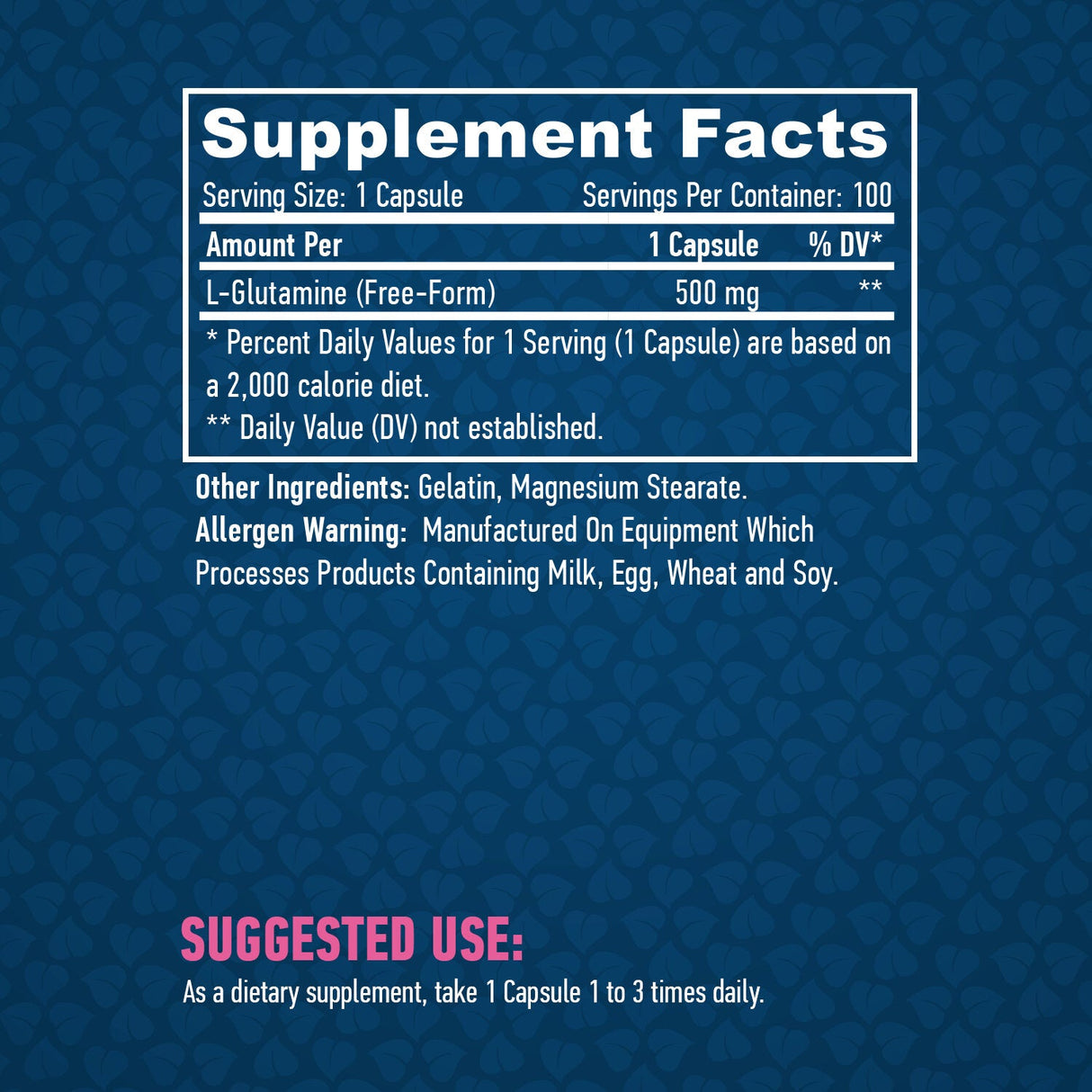 L-γλουταμίνη 500mg./100CAPS.