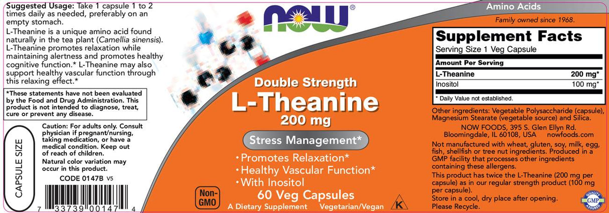 L-Theanine 200 mg/Διπλής ισχύος - 60 κάψουλες