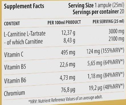Υγρή πυροβολισμό L -Carnitine 3000 - 20 x 25 mL