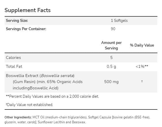 Το εκχύλισμα Boswellia 500 mg - 90 κάψουλες πηκτής