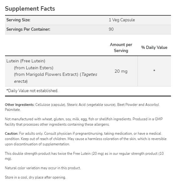 Εστέρες λουτεΐνης 20 mg | Διπλή αντοχή - 90 κάψουλες