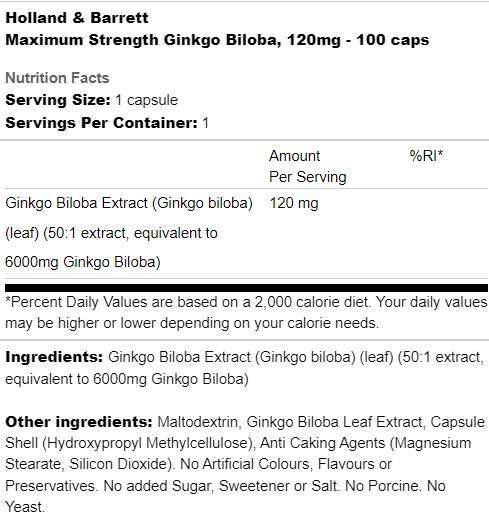 Μέγιστη αντοχή ginkgo biloba 120 mg - 100 κάψουλες