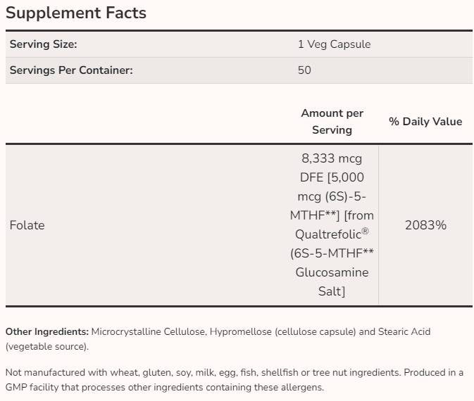 Φολικό μεθυλικό 5000 MCG - 50 κάψουλες