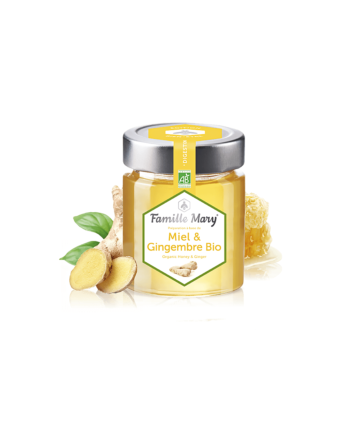 Miel et Gingembre Bio/Bio Acacia Honey + Τζίντζερ (για καλή πέψη), 170g Famille Mary