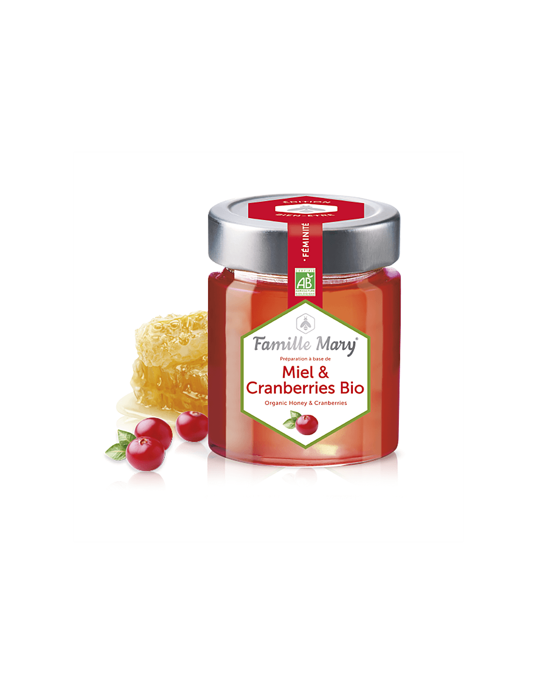 Miel και Cranberries Bio/Bio Acacia Honey + Cranberries, 170 g Famille Mary
