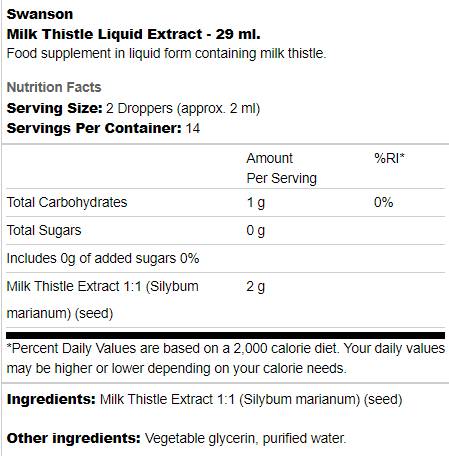 Υγρό εκχύλισμα Milk Thistle 29 ml