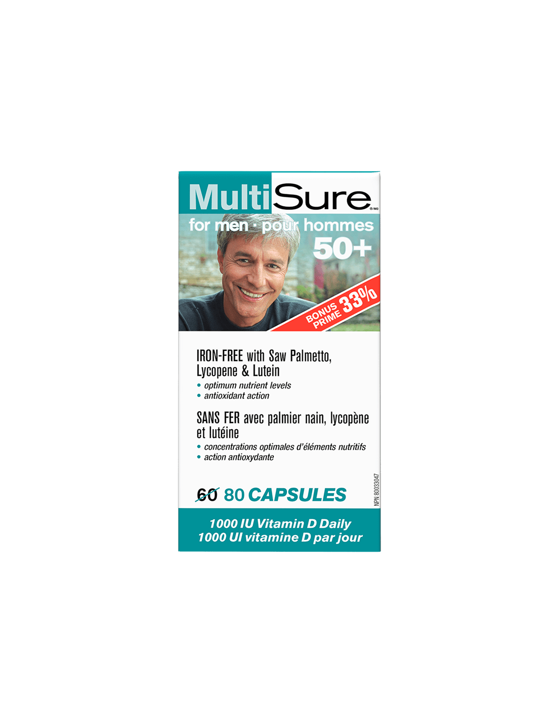 Multisure® Men 50+/Multivitamins για τους άνδρες 50+ (με λουτίνη, λυκοπένιο και πριονιστή Palmetto), 80 κάψουλες